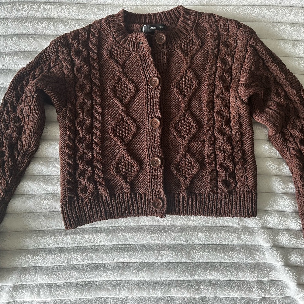 Mango Brown Cable Knit Cardigan